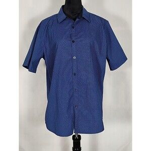 Beverly Hills Polo Club Shirt Mens Size Large Blue Geometric Button Down Shirt